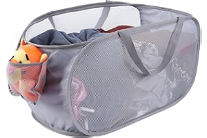 Kimmama Grand panier à linge pliable en maille, panier à linge pliable avec poche latérale, bac de rangement pour vêtements amovible avec poignée pour buanderie, salle de bain, chambre d'enfant,
