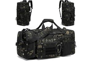 TONRUYN Tactical Gym Bag Mens Travel Duffel Bag 50-55L Expandable Sports Duffle Bag with Shoe Compartment 3 in 1 Large Holdall Backpack Weekend Overnight for Training, Military, Camping, Camo