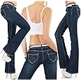 Noir Triple XXX Womens Stretch Denim Boot Cut Hipster Jeans Blue Faded 6 8 10 12 14 16