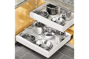 KMQRDZi 1 organizador de armario extensible, cajones extraíbles, armario de cocina para ollas, estante enrollable para organización de armarios de cocina, color blanco