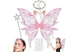 Hyhuiyin Fairy Wings, 5Pcs Butterfly Wings Angel Costume Accessories Sparkling Sheer Wings with Flower Headband for Adult Women Girls Princess Fancy Dress Up Costumes for Halloween Party Cosplay