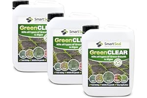 SmartSeal Green Clear 3 x 5L - Spray and Leave Patio Cleaner & Roof Cleaner - Patio Mould Remover & Green Algae Remover for Roofs, Tarmac, Render, Decking, Brickwork & Concrete - Covers up to 375m²
