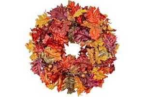 ‎BRIFUL Herbstkranz Kunstkranz Künstlich Türkranz, Ø 16"/41CM Herbstdeko Künstlicher Eichenlaub-Kranz mit Eicheln für Haustür, Wände, Fenster, Kamin, Tisch Herbst Dekoration