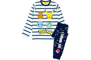 Pokemon Pyjamas för pojkar | Pikachu, Charmander, Squirtle & Bulbasaur randig t-shirt och byxor pyjamas