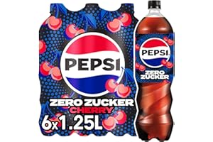 ‎PEPSI pepsi Zero Zucker Cherry, Das zuckerfreie Erfrischungsgetränk von Pepsi ohne Kalorien, Koffeinhaltige Cola mit Kirschgeschmack in der Flasche, EINWEG (6 x 1.25 l) (Verpackungsdesign kann abweichen)