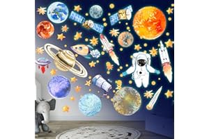 SINEKONG Adesivi da Parete Fluorescenti Stelle Astronauta Pianeta Fluorescenti, Spazio Adesivi Murali Ragazzo, Adesivi Luminoso Soffitto Murali Sistema Solare Decorazione per Camera da Cameretta Bambini Verde