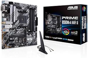 ASUS PRIME B550M-A WI-FI II – Carte mère AMD B550 Ryzen AM4 micro ATX (2 x M.2, PCIe 4.0, DDR4 4400, Intel WiFi 6, 1 Gb Ethernet, HDMI/D-Sub/DVI, USB 3.2 Gen 2 Type-A, Aura Sync RGB)