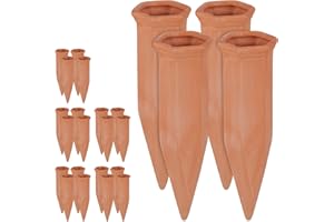Relaxdays 24 x Tonkegel Bewässerung, Bewässerungshilfe für Pflanzen, 1,5 L Flaschen, Gießhilfe, HxBxT 17 x 5,5 x 5 cm, terrakotta