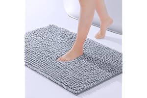 ROSMARUS Chenille Bath Mat Non-Slip Super Absorbent Bathroom Mat 80X50cm,Microfiber Shower Mat Shaggy Rug for Bathroom,Light Grey