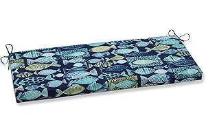 Pillow Perfect Outdoor/Indoor Hooked Lagoon Bench/Swing Cushion, 45" x 18", Blue
