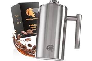 ‎BARISTA LEGENDS Barista Legends French Press Edelstahl Kaffeebereiter 1 Liter - Doppelwandige Thermo Kaffeepresse für dauerhaft frischen Filterkaffee - Auch als Kaffeezubereiter für Kaffee beim Camping geeignet!