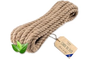 Creative Deco 30m Corde de Jute Epaisseur 14mm | Personnalisation Possible Tous Les 5m | Corde Solide et Durable | Torsadé en Fibres Naturelles | Bricolage, Balustrade, Jardin et Maison