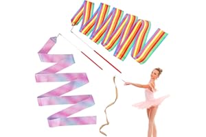 Amaxiu Lot de 2 Rubans de Danse - 2 m - Arc-en-Ciel Scintillant - Baguettes de Danse tourbillonnantes - Serpentins pour Enfants, Filles, Adultes, Spectacles de Talents - Entraînement de Danse