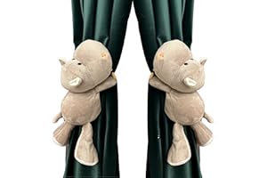 ED-Lumos Lot de 2 rideaux hippopotame - Animaux - Avec bouton élastique - Décoration de chambre d'enfant