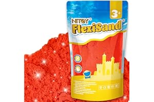 NiToy FlexiSand Sable de jeu, 1 kg, ne sèche jamais - Pour enfants de 3 ans et plus - Recharge en vrac pour jouets sensoriels - Idéal pour façonner, presser et mouler - Rouge