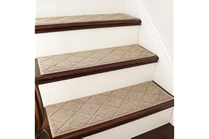 Cosy HOMEER Alfombrillas para escaleras, 100% poliéster, Beige, 15 Unidades