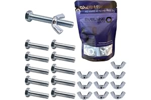 EVELYNE BOLTS M6 Wing Nut & Bolt 10 Pack (M6 x 60mm Bolts & M6 Nuts)