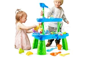 Play-Act Table Sable et Eau, Table Eau Sable Enfant, Table d'activité Bébé avec 18 Accessoires, Table d'eau Enfant Exterieur, Jouet de Jeu Sable et Eau, Jouet d'été pour Enfants (26 x 17 x 30 in)