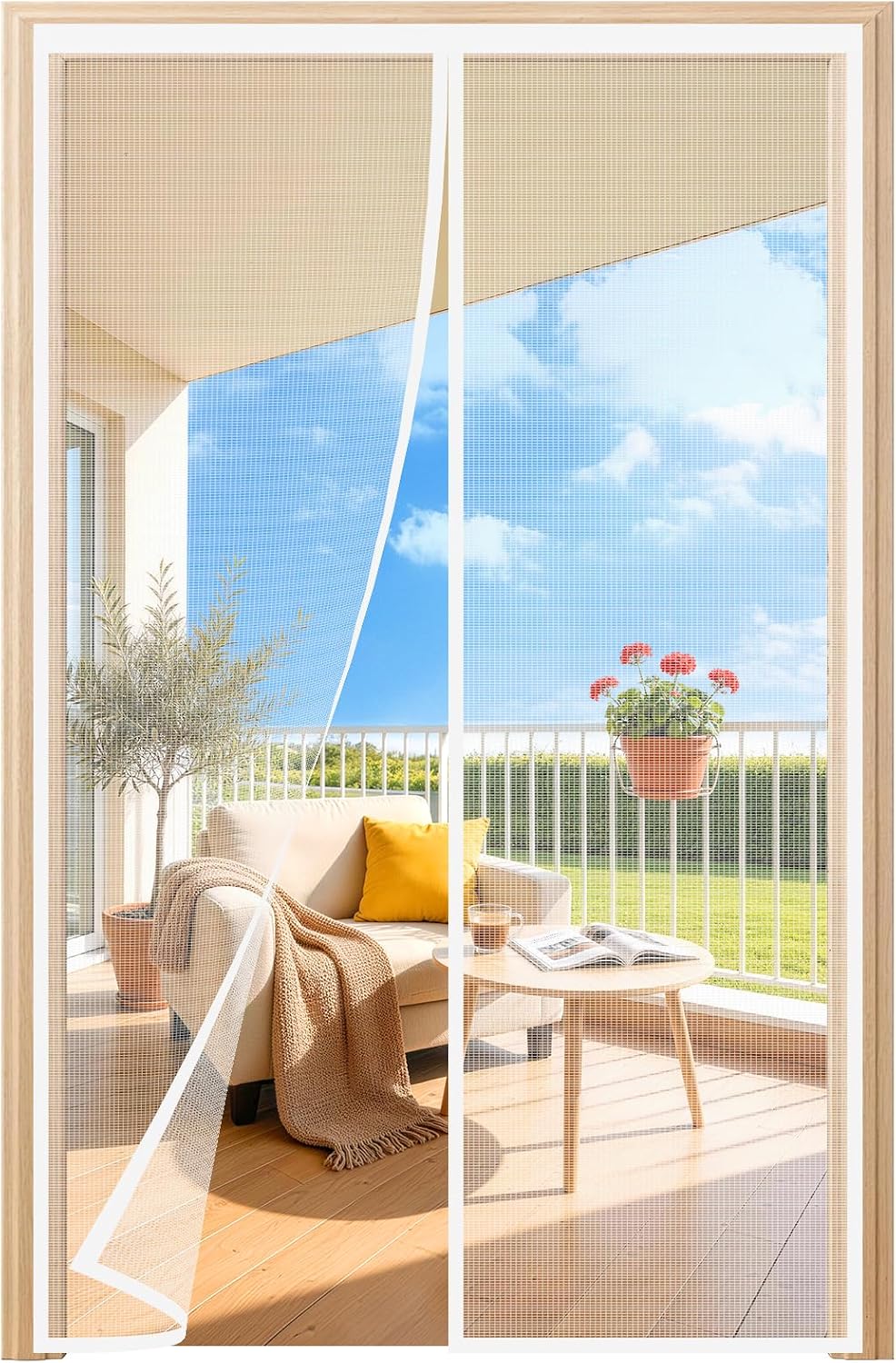 HALIDOOR Mosquitera Puerta Magnética 140x215 cm Blanco, cortina mosquitera con imanes, Cierre Automático sin Taladrar, Malla Fina, Poliéster Resistente para Puerta Exterior, Balcón, Salón y Entrada