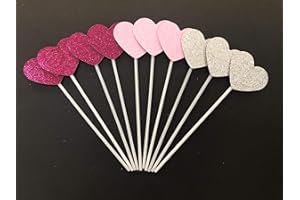 AILEXI Toppers torta fatta a mano 10 conteggi glitter per decorare stuzzicadenti per bigné congelati - 3 cuori grandi multicolori