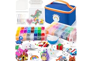 Sundaymot Bügelperlen Set, 12000 Stück 5mm Beads mit Aufbewahrungstasche, 26 Farben DIY Bügelperlen, 4 Bügelperlen Platten, 2 Unterteilte Schüssel und Pinzette, Bastelset kinder ab 6 jahre