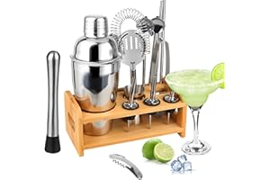 Tuevob Cocktailshaker 13 +1 Teiliges Cocktail Bar Set Edelstahl mit Ständer - 550 ML Bartending Kit Barkeeper Werkzeuge Boston Cocktail-Sets Perfektes Zuhause Küche Geschenk