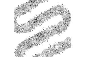 SULOLI 6 Meter Weihnachtsgirlande Silber,Tannengirlande,Weihnachtsbaum Lametta Girlande für Indoor Außen und Treppe Weihnachtsdeko