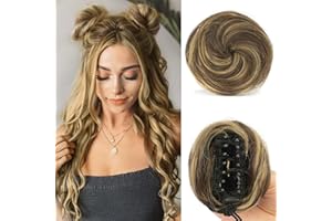 ‎SOFEIYAN Sofeiyan 2PCS Krallen Clip in Haar Bun Mini Messy Bun Haarteile Dutt mit Klammer Synthetik Haar Scrunchies Haar Donut Chignon Pferdeschwanz Haarteil Dutt für Damen Blond & Mittelbraun