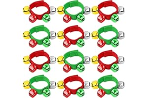 Augshy Christmas Wrist Bells Bracelets, 12Pcs Wrist Band Jingle Bells with Red Green Gold Silver Bells, Musical Instruments Adjustable Hand Ankle Bells for Christmas Gifts Kids Party Favor Toys