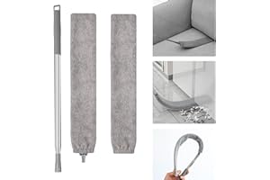 BBXWANG Retractable Gap Dust Cleaner, Including A Replacement Cloth Cover, Microfiber Gap Duster Brush with Extension Pole, Detachable and Washable Gap Cleaner, for Sofa Bed Furniture Bottom Cleaning (Grey)