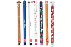 ENOLE Legami Löschbare Gelstifte, thermoempfindliche Tinte, 0,7 mm Spitze, Teddybärrot, Hai-Blau, Panda-Schwarz, Einhornrosa, Flora-Türkis, Corgi-Schwarz, Weihnachtspinguinblau, 7 Stück