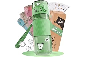 BJORKI Cantimplora infantil a prueba de fugas, 350 ml, incluye pegatina para el nombre, botella pequeña para guardería, apta para bebidas carbonatadas y apta para lavavajillas, robusta botella de agua