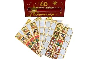 GMM BIGLIETTI ADESIVI DI BUON NATALE, SCATOLA ETICHETTE NATALIZIE ADESIVE, CHIUDIPACCO ADESIVI NATALIZI, CONF. DA 60 PZ PER PERSONALIZZARE REGALI FAI DA TE.