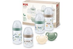 NUK for Nature Perfect Start Set Babyflasche und Schnuller | 0−6 Monate | 100 % natürliche Rohstoffe | 4 x Flaschen (150 ml + 260 ml) | 2 x Schnuller aus Silikon | BPA-frei | 6 Stück