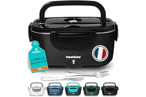 TRAVELISIMO Gamelle Chauffante 80W Lunch Box Chauffante 1,5L Chauffe Plat Voiture 3 en 1 220V 24V 12V, Gamelle Chauffante Allume Cigare, Acier Inoxydable, Boite Chauffante Repas pour Voyage et Bureau