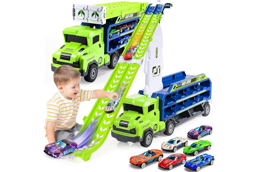EUTOYZ Toys for 3 4 5 6 Year Olds Boy, Toy Cars for Boys Toys Age 3-5 Birthday Easter Gift for 3-5 Year Olds Boys Car Race Track with 46 inch Race Track Toddler Toy Car