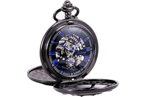 TREEWETO Montre de poche vintage mécanique avec gouvernail et chiffres romains - Montre gousset avec chaîne pour homme et femme
