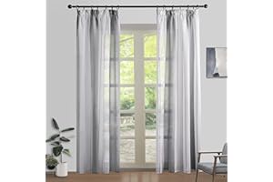 MRTREES Zasłony z taśmą marszczącą, w paski, zasłony do sypialni, nowoczesne, zestaw 2 sztuk, półprzezroczyste, szare i białe, 225 x 140 cm