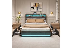 BRYXR Boxspringbett 140x200 mit Lattenrost，Stilvolles Polsterbett mit Stauraum, 4 Schubladen, Individueller LED-Beleuchtung, USB und Typ-C-Anschlüssen, Modernes Graues Design für optimalen Komfort