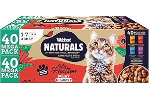 Webbox Naturals Complete Adult Wet Cat Food, 40 x Meat in Gravy Variety Mega Pack - Made with Natural Ingredients and No Nasties (40 x 100g Pouches)