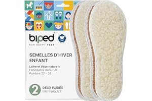 biped Lot de 2 paires de semelles d’hiver enfant en laine de mouton et liège naturel - Semelles chauffantes avec bord cousu z2765(28)