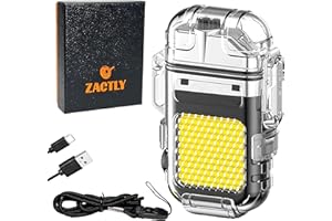 Zactly MODEL AL10 Transparent Electric Lighter Dual Arc Multifunction USB Type-C Rechargeable Waterproof Windproof Dustproof with Led Light, Whistle & Lanyard, Camping, Outdoor Survival Tool (Black)