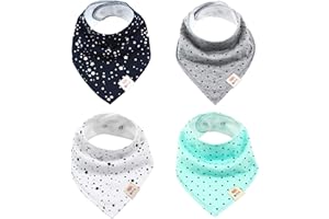 M.M.C. Lot de 4 bavoirs triangulaires pour bébé - Unisexe - En coton - Avec boutons-pression réglables - Pour les tout-petits garçons et les filles - Unisexe