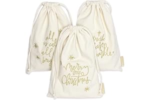 Papierdrachen 3 woreczki prezentowe na Boże Narodzenie – pięknie haftowane i idealne do zrównoważonego pakowania prezentów bożonarodzeniowych – haftowane w kolorze kremowym złotym – 20 x 30 cm –