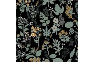 Fiula Carta da parati floreale, 41 x 300 cm, autoadesiva, motivo floreale, vintage, carta da parati autoadesiva, per mobili, fai da te, colore nero, verde, giallo, rivestimento da parete