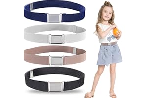 NCOALE 4 Stück Kindergürtel, Elastischer Gürtel Kinder mit Quadratische Schnalle Verstellbarer Kindergürtel Gürtel für Jungen Mädchen Unsichtbare Stretchgürtel (4 Farben)