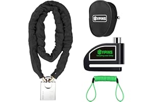 EYPINS Kit Antivol Moto avec Bloque-Disque Alarme, Antivol à Chaîne Cadenas Gaine 1,2m*7mm, Câble Rappel et Sirène d'Alarme 110dB, Étanche IP06 pour Frein à Disque ≤7mm Moto Scooter Trottinette
