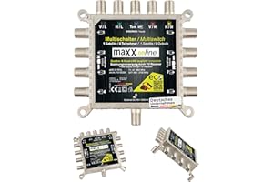 maxx.Online Commutateur Multiple 8 participants & 1 Satellite, Compatible avec Quad- & Quattro LNB, Aucun Bloc d'alimentation nécessaire, DVB-S Multiswitch 5/8 avec Mode économique eco