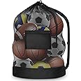 Extra Large Sports Ball Bag, Mesh Soccer Team Balls Bag, Drawstring Sport Equipment Storage Bag for Basketball, Beach Cloth and Swimming Gears with Adjustable Shoulder Strap & Front Pocket(30ââ‚¬Â x 40ââ‚¬Â)