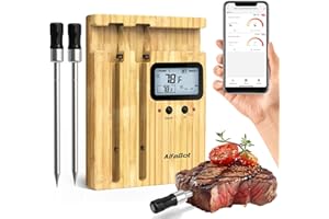 AlfaBot K1 Termometro Intelligenti a 2 Sonde, 150m Bluetooth Lunga Portata, Termometro da Carne senza Fili, APP Controllo, per Cucina, Forno, Barbecue, Affumicatore, Rotisserie ect.